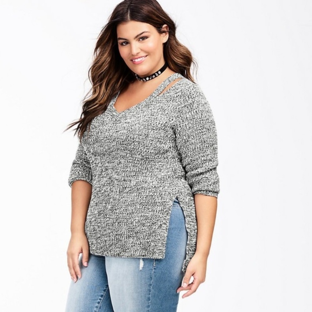 Torrid marled knit split neck sweater 1X // P21